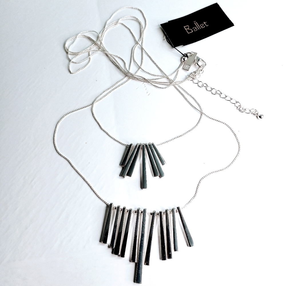 Ballet Silver Double Chain Floating Necklace